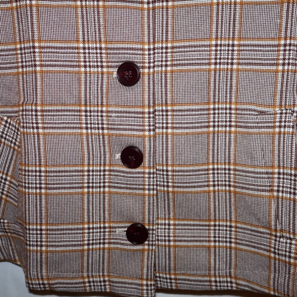 Alice Blue Brown Plaid Blazer w/Velvet Maroon Collar And Buttons. Small. NWT. - Picture 6 of 15